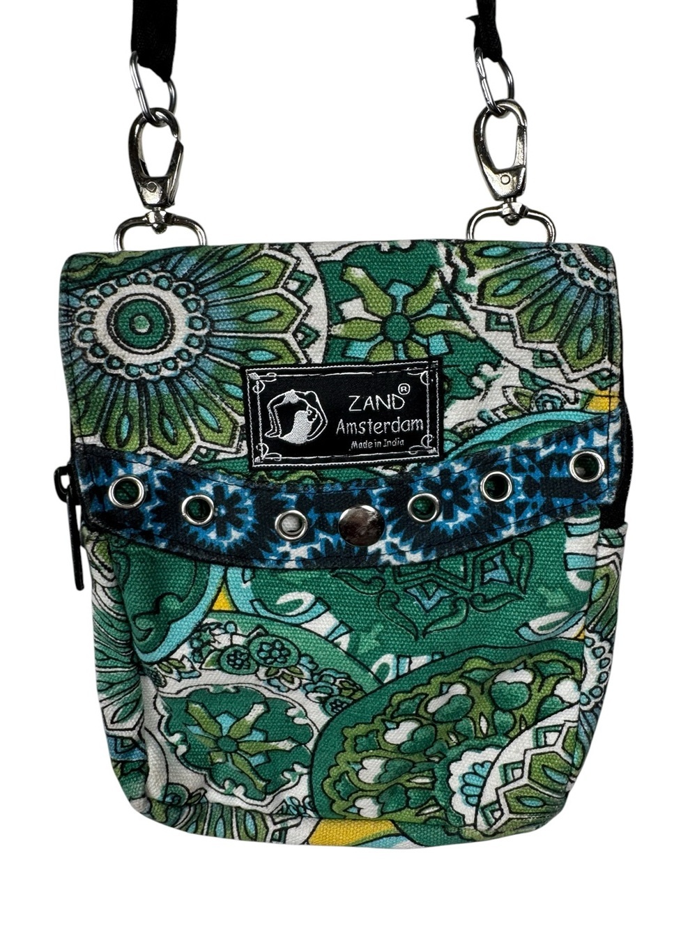 Zand Amsterdam Green Paisley Crossbody Phone Bag Travel Pouch